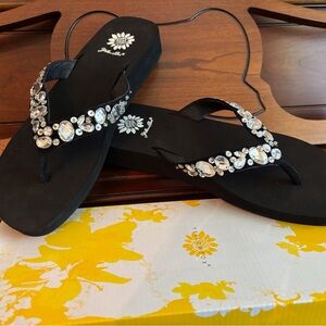Yellow Box Doris Black Sandals with Crystal Embellishments